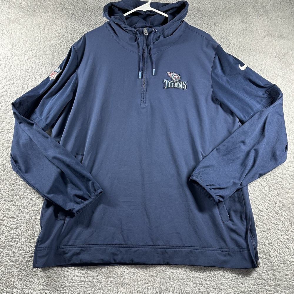 Nike Tennessee Titans Sideline 1/2 Zip Hoodie Mens Large Navy Blue Side Zipper